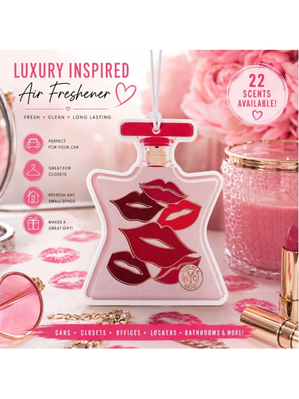 Designer Inspired Perfume Bottle Lips Air Freshener Freshie Car Closet Office